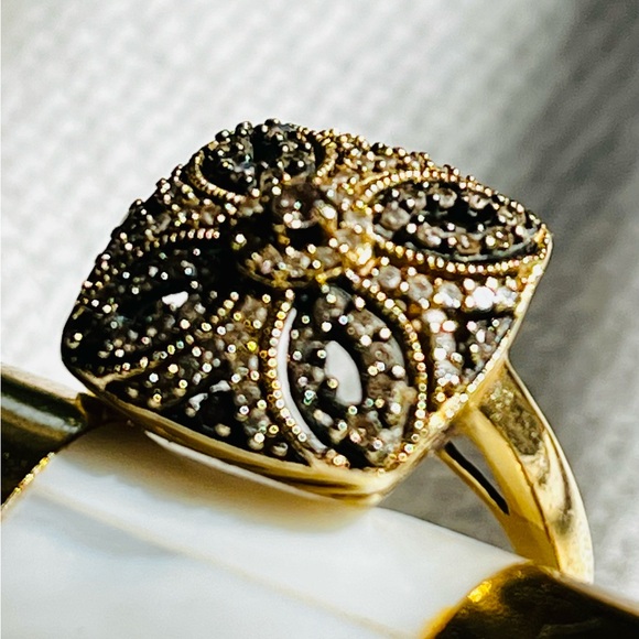 Estate Chocolate & Vanilla Diamonds 14k Solid Gold Ring Size 7 - Picture 6 of 10